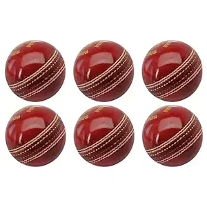 SSS Online Hand Stiched Four Piece Cricket Leather Ball for T20, One Day and Test Matches (Red) (Pack of 6)